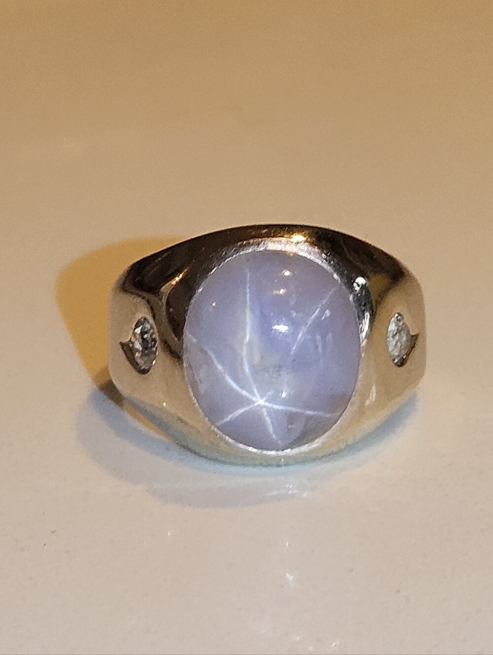 Vintage 14k White Gold Diamond Ring No Heat Star Sapphire Natural Grayish Blue